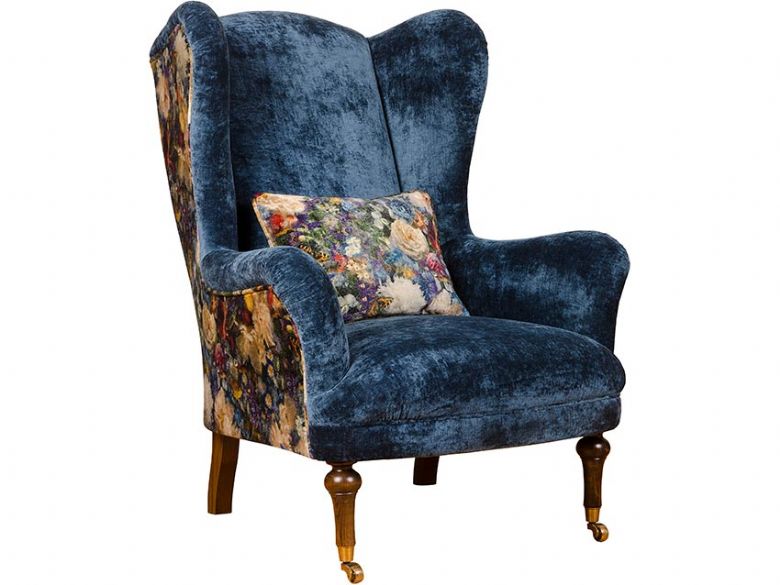 Crawford blue patterned wing chair available at Lee Longlands