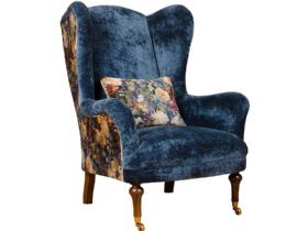 Crawford blue patterned wing chair available at Lee Longlands