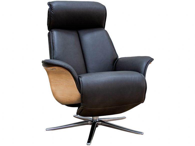 G Plan Ergoform Oslo black leather recliner with show wood panels