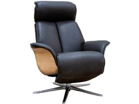 G Plan Ergoform Oslo black leather recliner with show wood panels