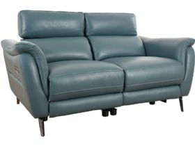 Arnold blue leather 2 seater power reclining sofa