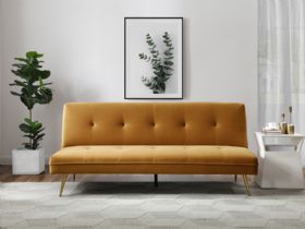 Lorenzo 3 seater mustard sofa bed and Lee Longlands