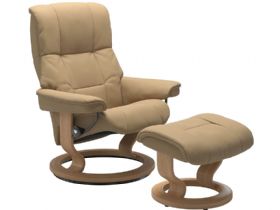 Stressless Mayfair Medium Leather Chair & Stool Paloma Sand & Oak
