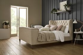 Cheltenham beige double bed frame available at Lee Longlands