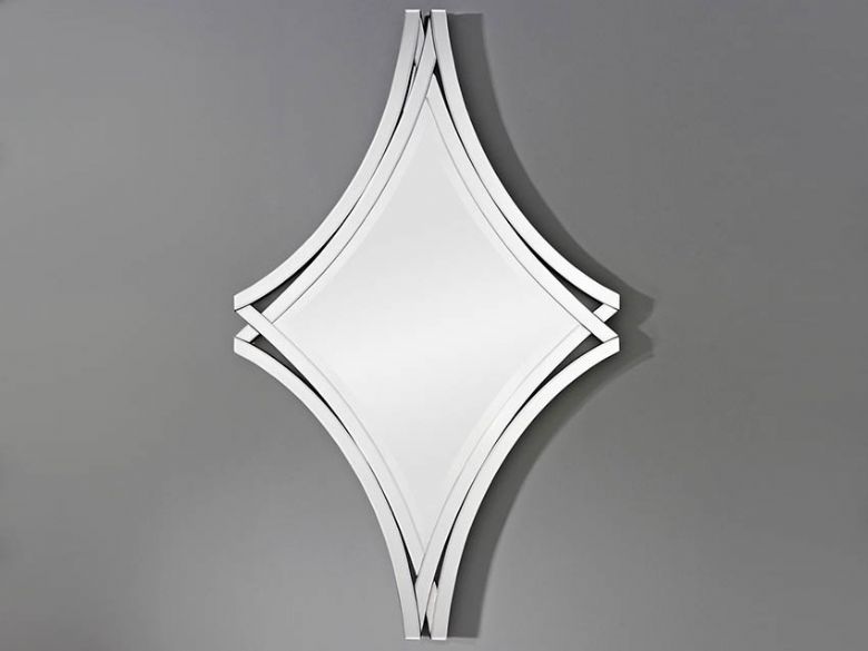 Twice modern diamond shaped mirror on grey wall