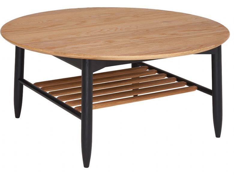 Ercol Monza wood coffee table with painted black base