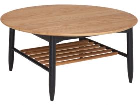 Ercol Monza wood coffee table with painted black base