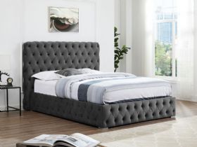 Mila buttoned grey double ottoman bed frame available at Lee Longlands