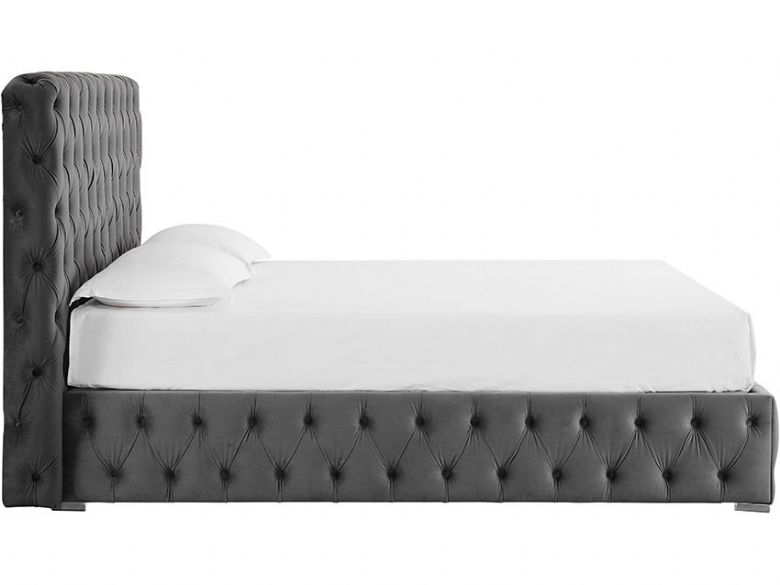 Mila grey double bedframe with button detail