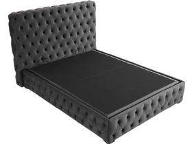 Mila grey buttoned double bed frame with ottoman storage