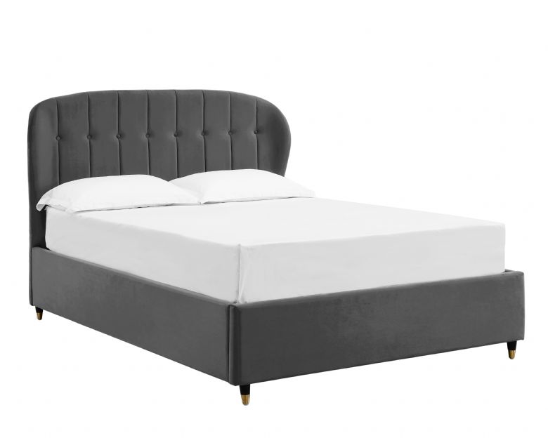 Grey super king ottoman bed with fluted headboard
