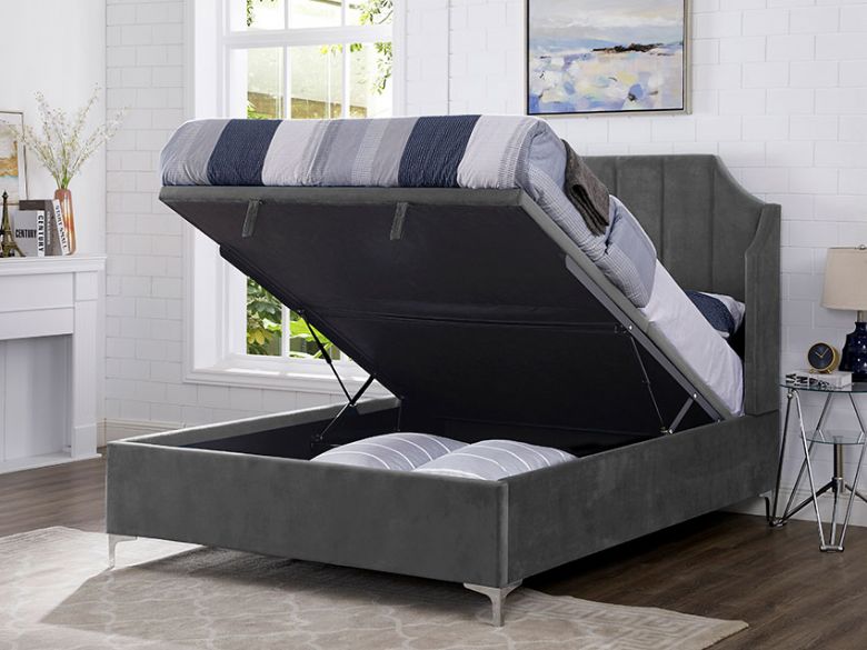 Art deco grey king size ottoman bed frame