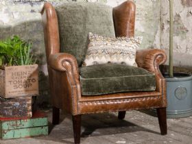 Tetrad Constable leather and fabric wing chair