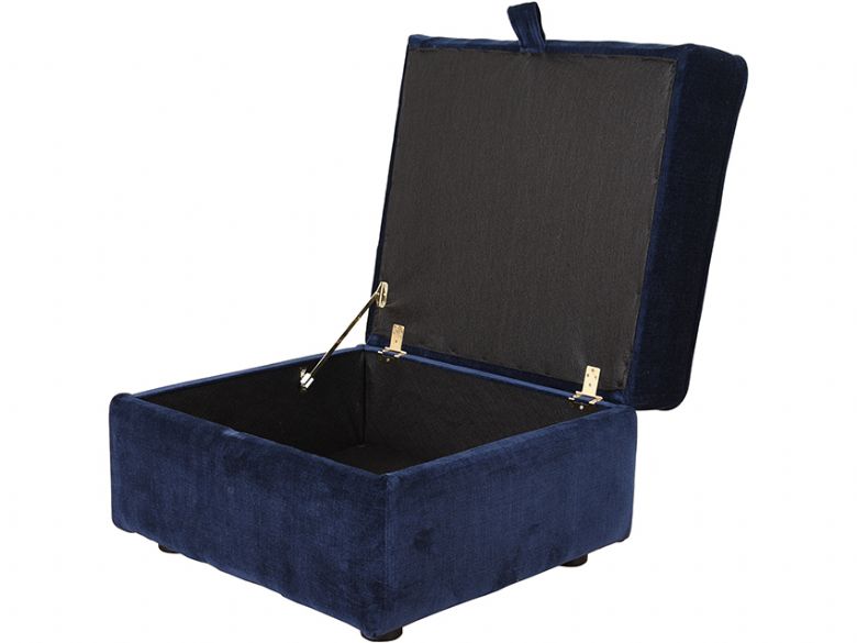 Eros blue fabric storage stool at lee Longlands