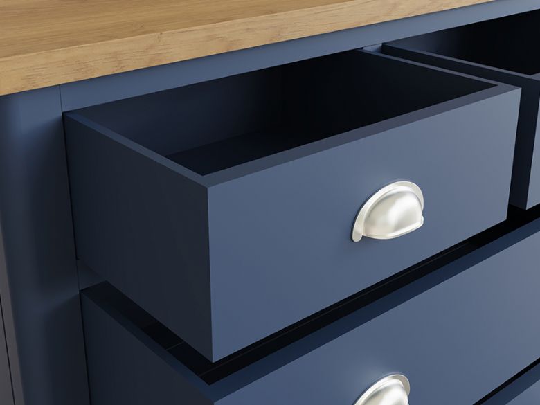 Broad way 2 over 3 chest of drawers in blue with oak tops
