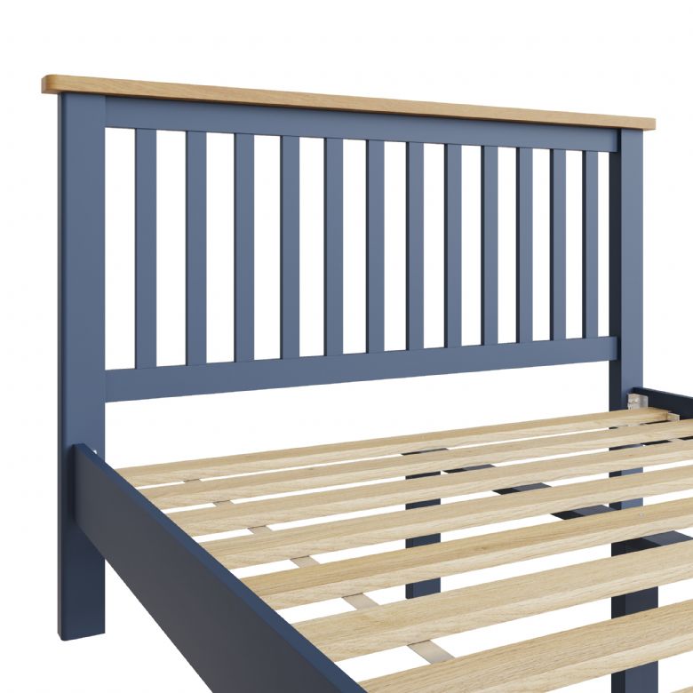 Broadway blue bed frame with oak tops