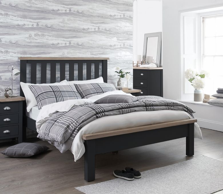 Charlbury grey double bed frame available at Lee Longlands
