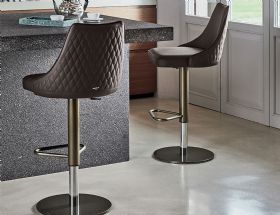 Bontempi Clara leather and chrome swivel base bar stool available at Lee Longlands