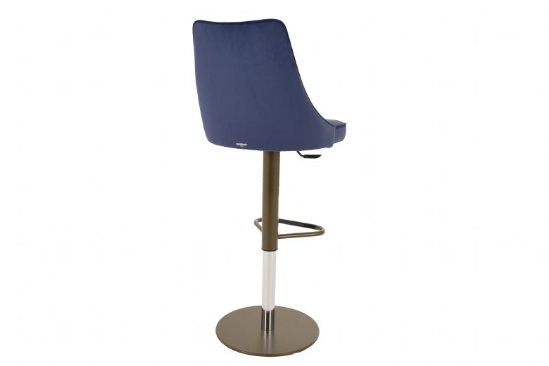 Clara velvet/leather and chrome metal base bar stool available at Lee Longlands