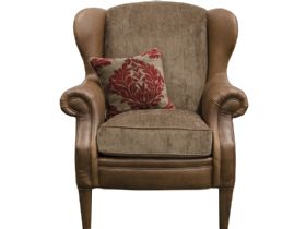 Carnegie Leather & Fabric Wing Chair - Quick Ship