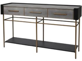 Limoges leatherette and charcoal black oak wood console table available at Lee Longlands