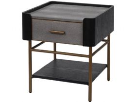 Limoges leatherette and charcoal black oak wood side table available at Lee Longlands