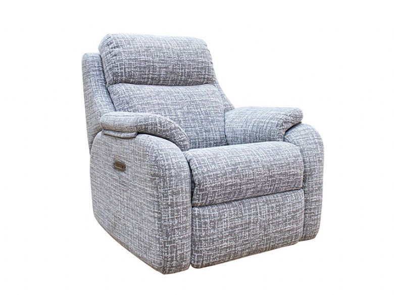 Kingsbury fabric power recliner armchair available at Lee Longlands