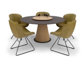 Brees New World oak and hpl dining table available at Lee Longlands