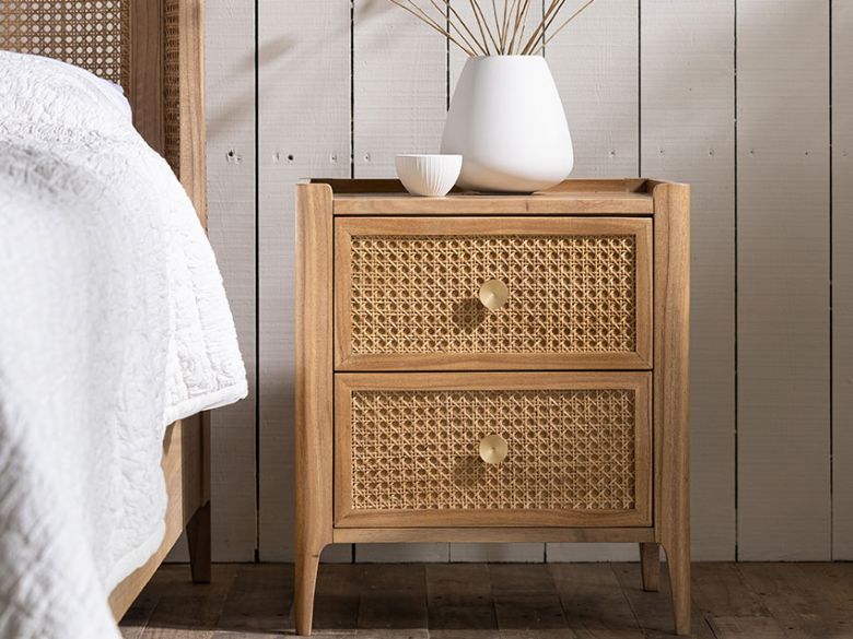 Java oak woven bedside table available at Lee Longlnads