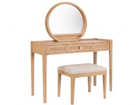 Java oak woven vanity table mirror available at Lee Longlnads