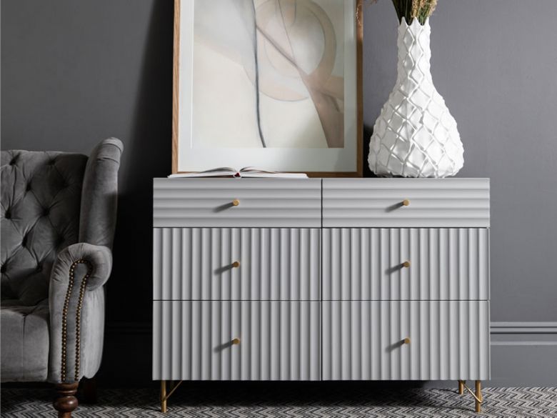 Amari white striped 6 chest of drawers available at Lee Longlands