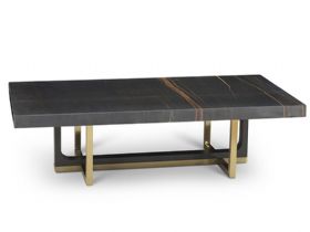 Ezra Stone and Brass rectangular coffee table available at Lee Longlands