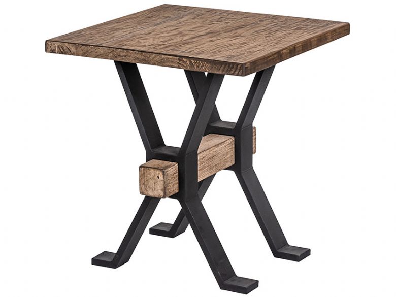 Davos reclaimed pine and iron side table available at Lee Longlands