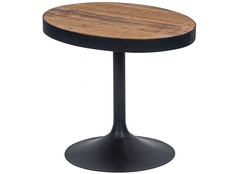 Heston reclaimed pine and black iron small side table available at Lee Longlands