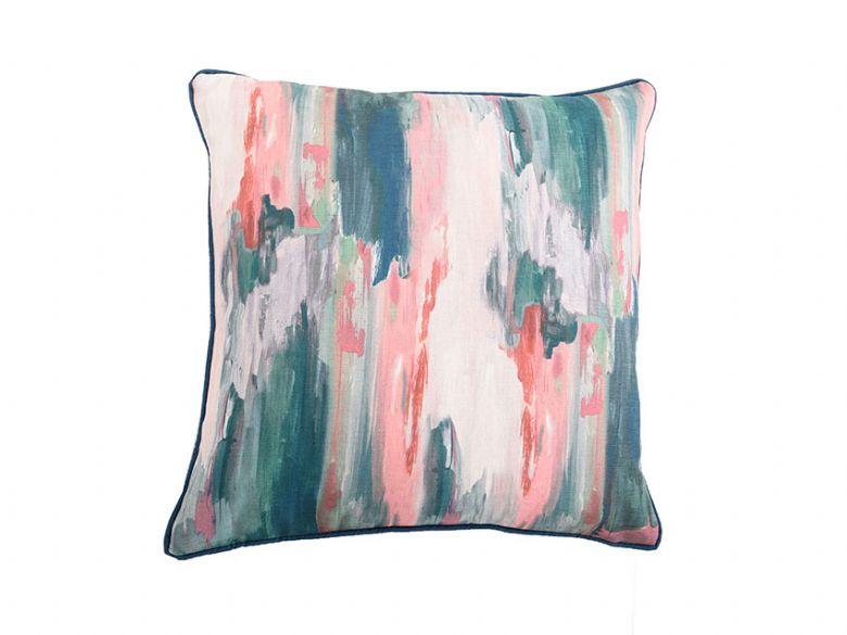 Scatterbox Brindle-teal/blush polyester linen cushion available at Lee Longlands