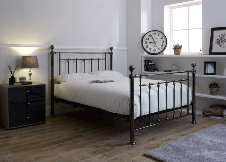 Laura 4'6 crystal finials metal bedframe available at Lee Longlands