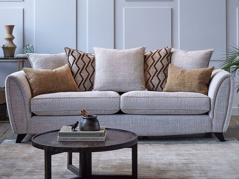 Lola 3 seater pillow back sofa in grey textured fabric available at lee longlands