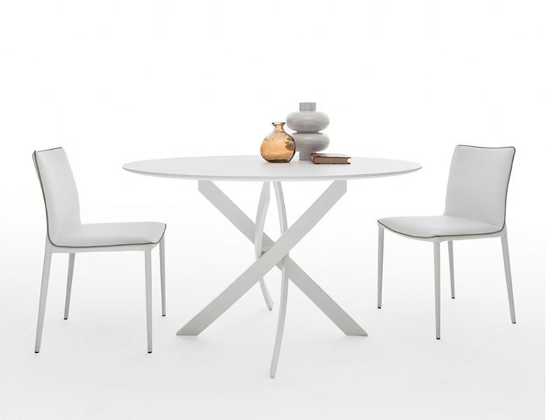 Bontempi Barone round white lacquered metal dining Table range available at Lee Longlands