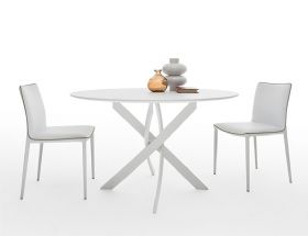 Bontempi Barone round white lacquered metal dining Table range available at Lee Longlands