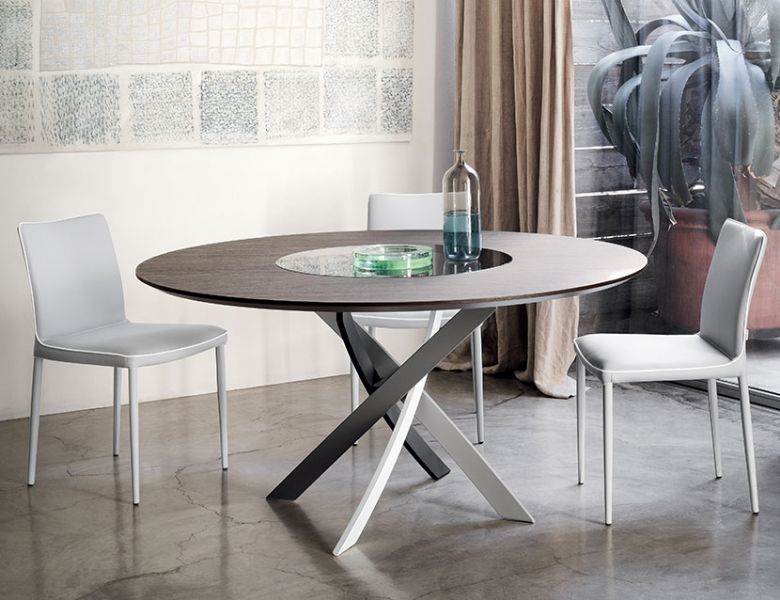Bontempi Barone round wooden/glass dining Table range available at Lee Longlands