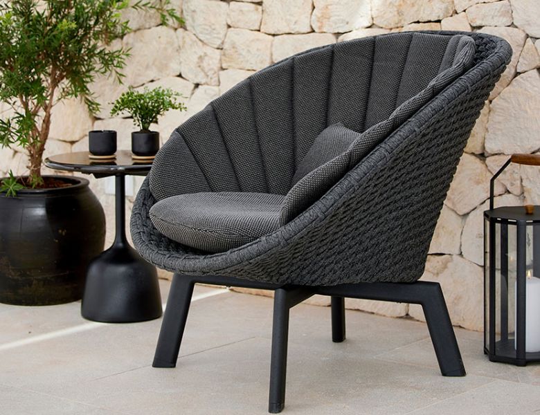 Cane-line Peacock black robe lounge chair range  available at Lee Longlands