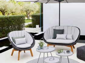 Dark Grey Lounge Chair w Teak Leak Lifestyle 1