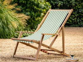 Brighton Wooden Deck Chair Green Stripe W/ Armrest