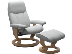Stressless Consul Leather Recliner Chair &#038;#038; Stool in Batick Cream