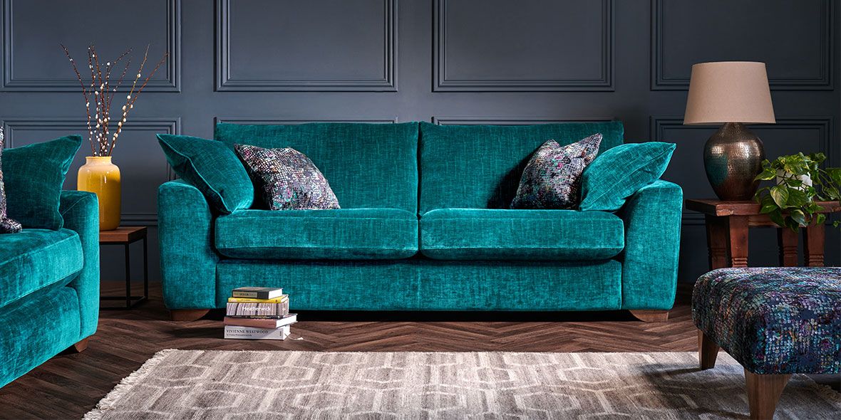 Madison aqua blue fabric sofa range available at Lee Longlands